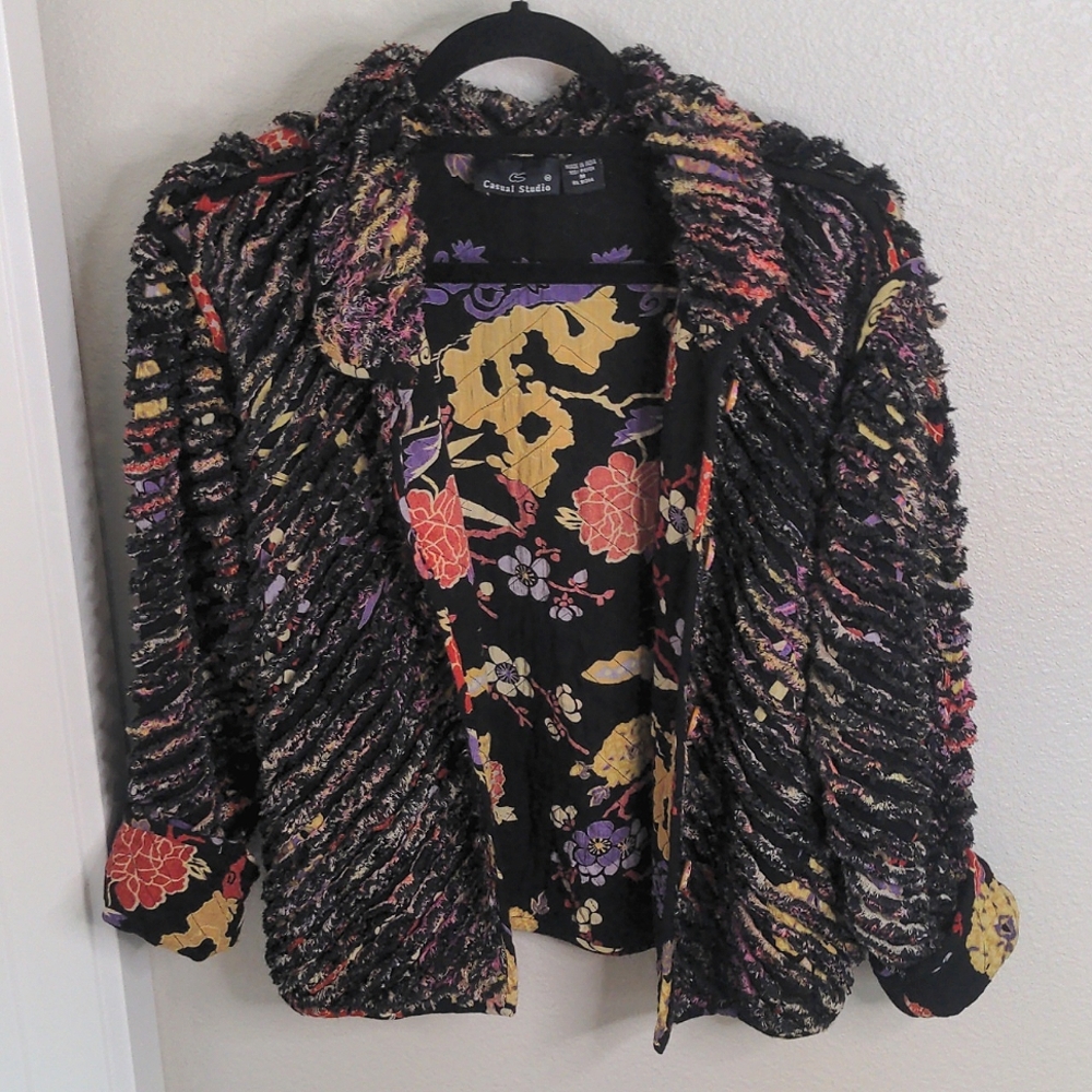 Casual Studio Jacket Chenille Fringe Colorful Lightweight Artsy Sz. Med